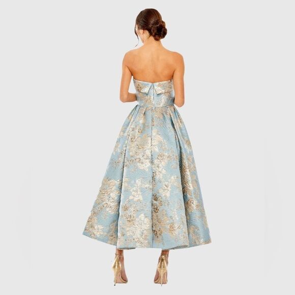 MAC DUGGAL 20726 Blue Strapless Brocade Midi Dress with Pockets - Picture 6 of 16
